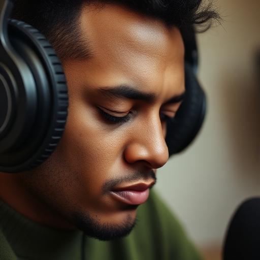 Producer listening on studio headphones